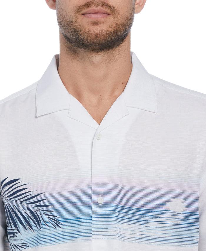 Cubavera Sunset Chest Print Cuban Collar Shirt Brilliant White