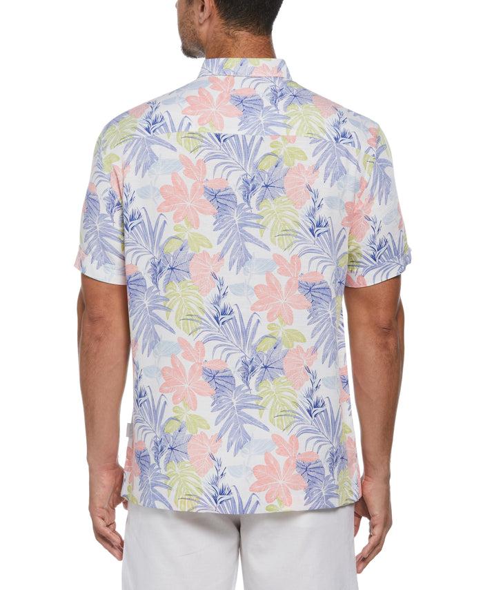Cubavera Textured Floral Leaf Print Shirt Brilliant White
