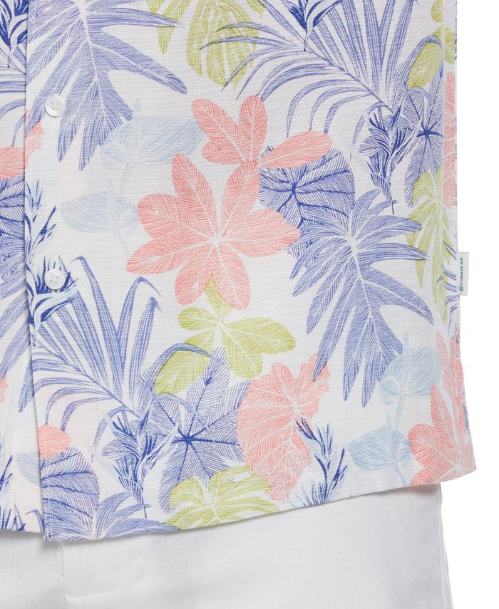 Cubavera Textured Floral Leaf Print Shirt Brilliant White