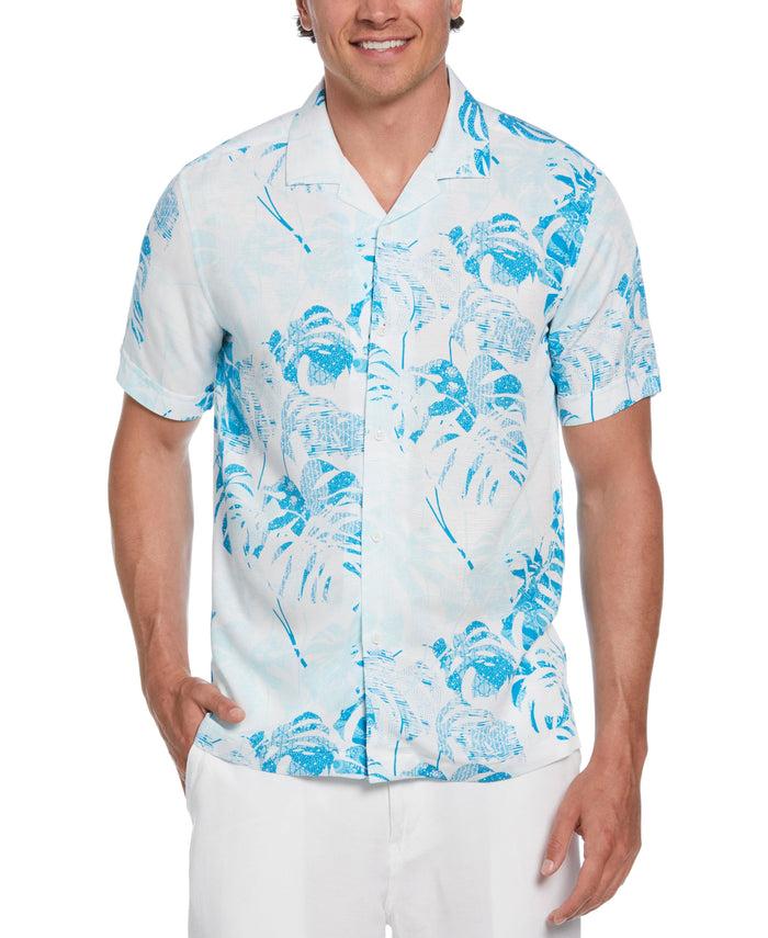 cubavera Textured Geometric Palm Print Shirt Barrier Reef