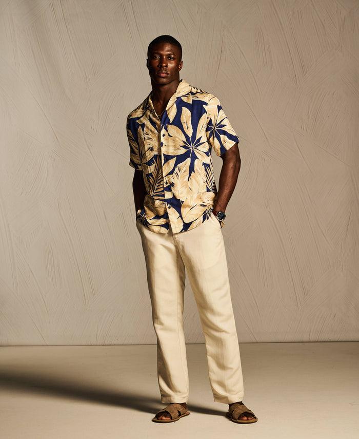 Cubavera Textured Large Scale Palm Print Shirt Blueprint