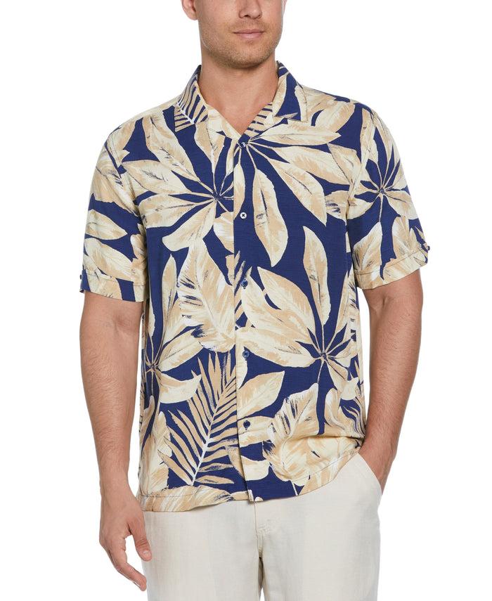 cubavera Textured Large Scale Palm Print Shirt Blueprint