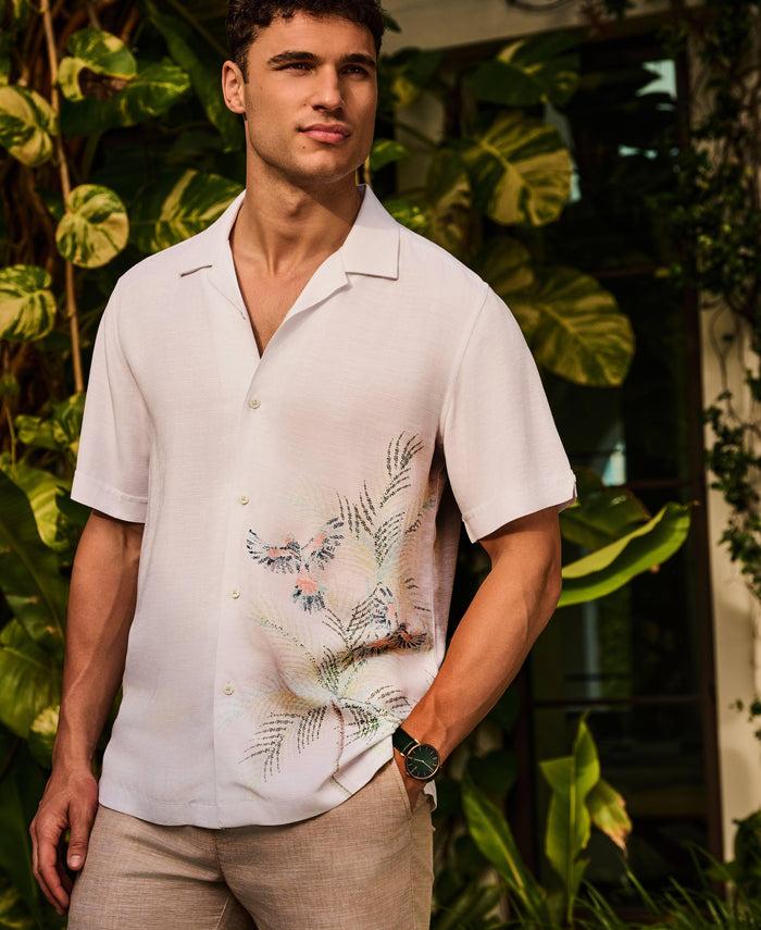 Cubavera Textured Parrot Print Shirt Brilliant White