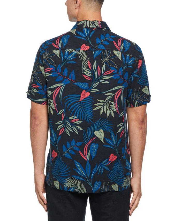 Cubavera Textured Tropical Print Cuban Collar Shirt Moonless Night