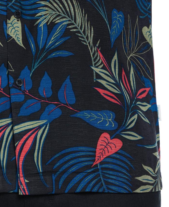 Cubavera Textured Tropical Print Cuban Collar Shirt Moonless Night