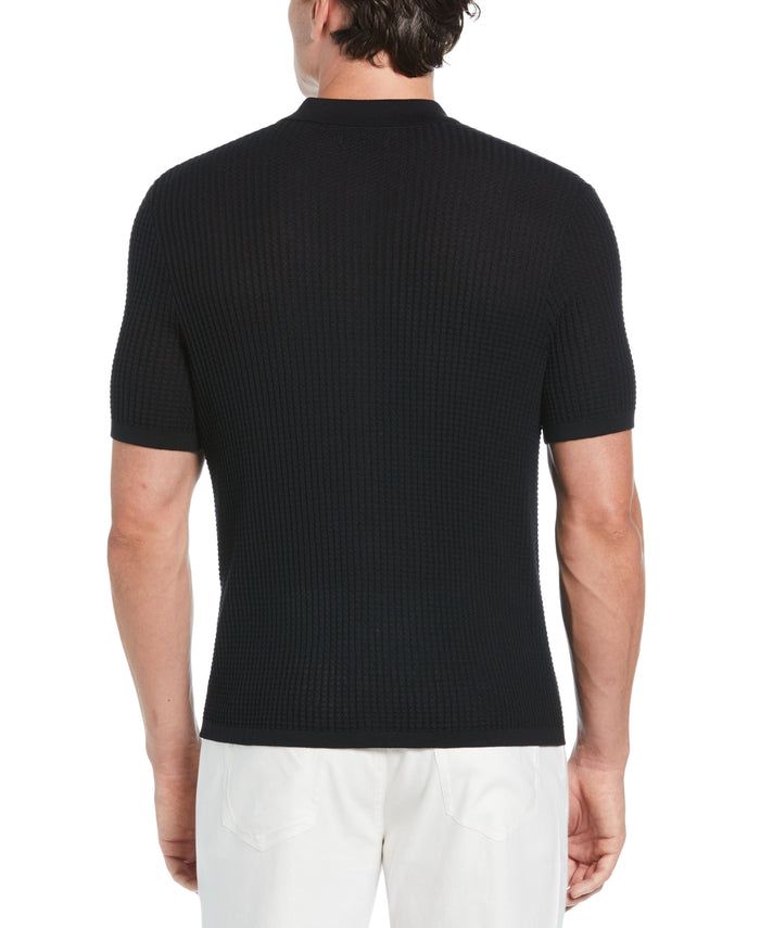 Cubavera Tipped Textured Knit Sweater Shirt Jet Black