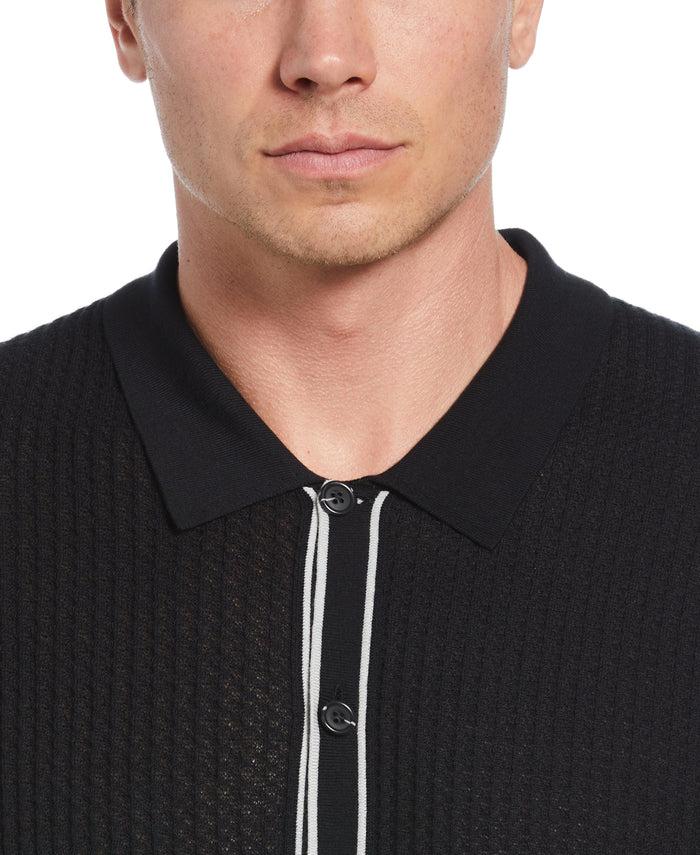 Cubavera Tipped Textured Knit Sweater Shirt Jet Black