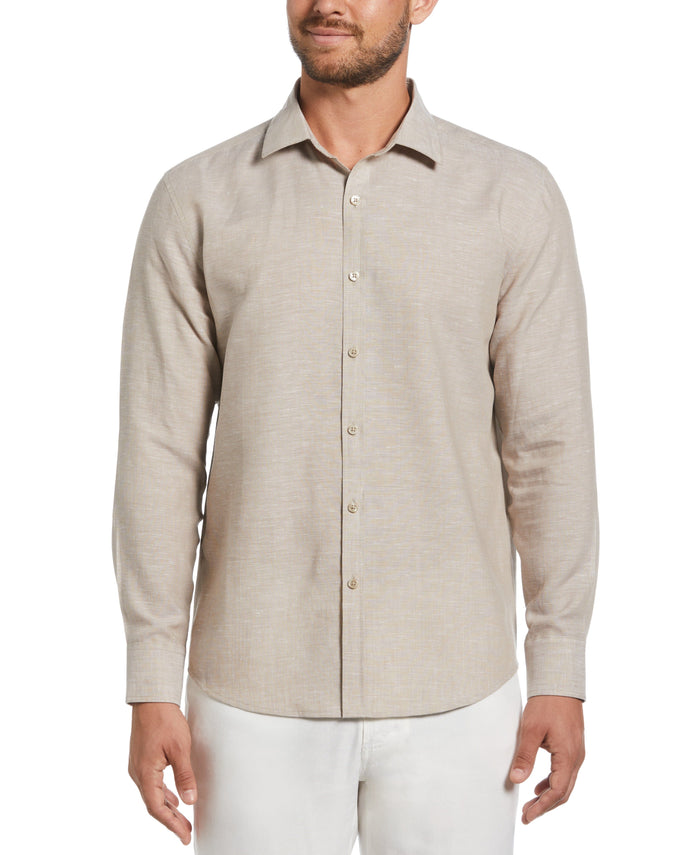 cubavera Travelselect™ Linen-Blend Long Sleeve Shirt Dune