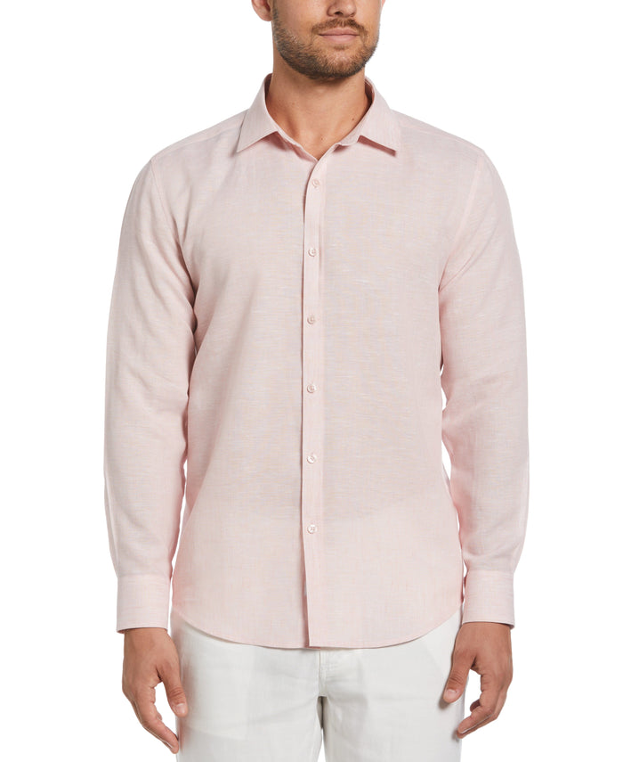 cubavera Travelselect™ Linen-Blend Long Sleeve Shirt Silver Pink