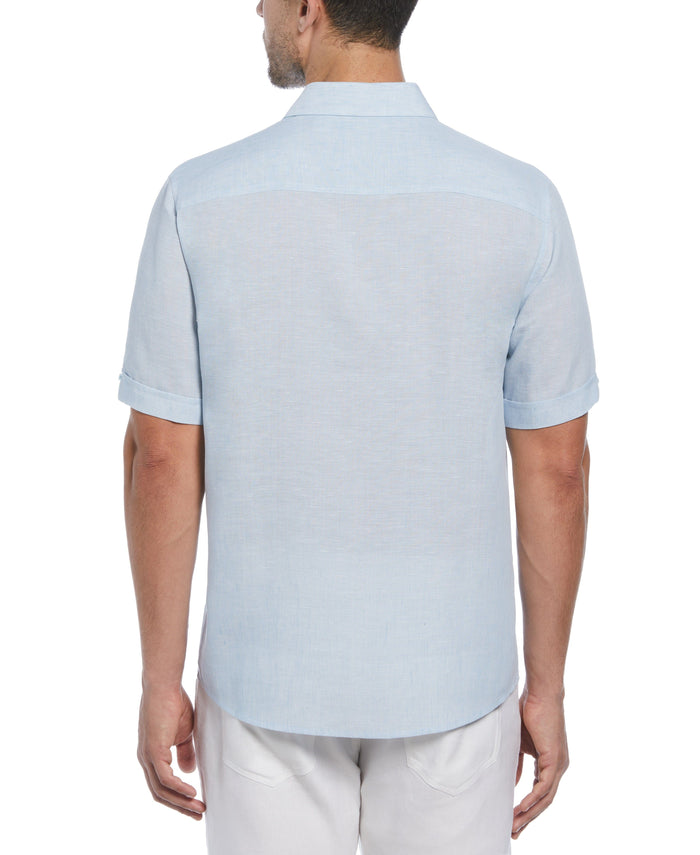 Cubavera TravelSelect™ Linen-Blend One Pocket Shirt Cerulean