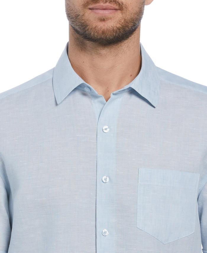 Cubavera TravelSelect™ Linen-Blend One Pocket Shirt Cerulean
