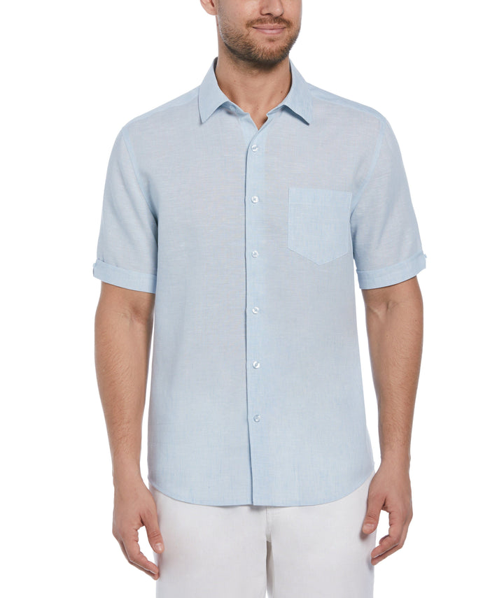 cubavera TravelSelect™ Linen-Blend One Pocket Shirt Cerulean