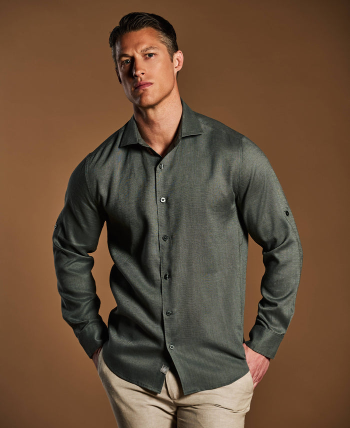 Cubavera Travelselect™ Linen-Blend Rolled Sleeve Shirt Balsam Green
