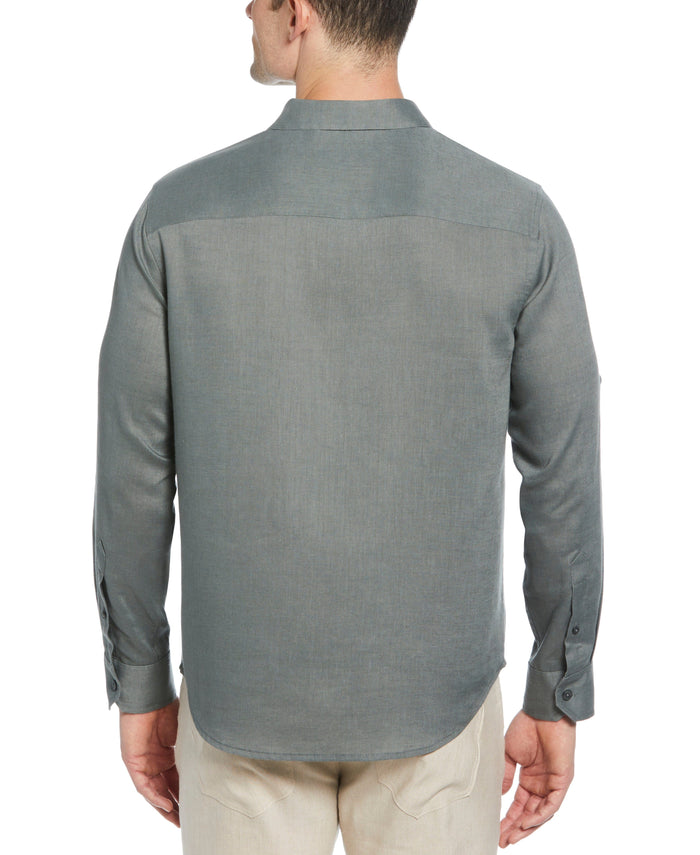 Cubavera Travelselect™ Linen-Blend Rolled Sleeve Shirt Balsam Green