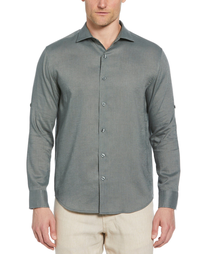 cubavera Travelselect™ Linen-Blend Rolled Sleeve Shirt Balsam Green