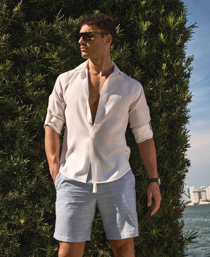Cubavera Travelselect™ Linen-Blend Rolled Sleeve Shirt Brilliant White