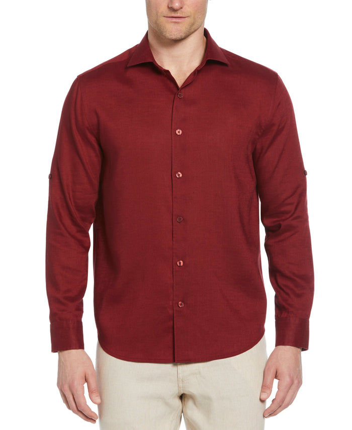 cubavera Travelselect™ Linen-Blend Rolled Sleeve Shirt Cabernet