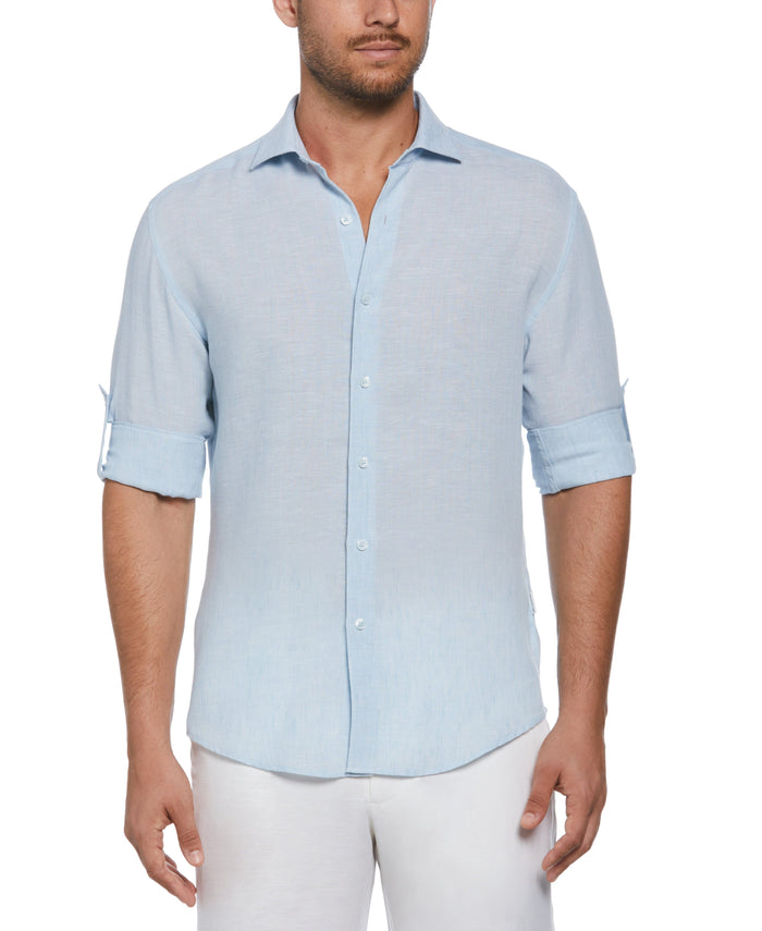 Cubavera Travelselect™ Linen-Blend Rolled Sleeve Shirt Cerulean