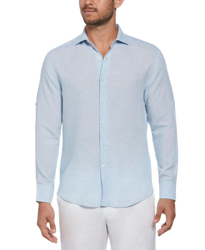 cubavera Travelselect™ Linen-Blend Rolled Sleeve Shirt Cerulean