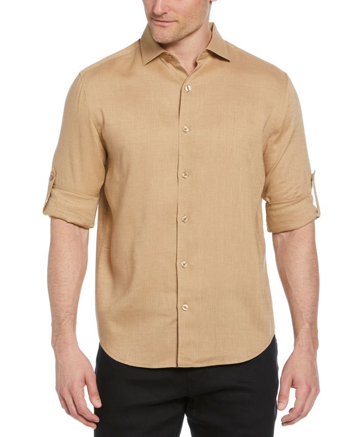 Cubavera Travelselect™ Linen-Blend Rolled Sleeve Shirt Cornstalk