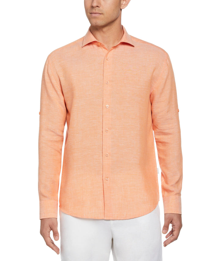 Cubavera Travelselect™ Linen-Blend Rolled Sleeve Shirt Coral Rose