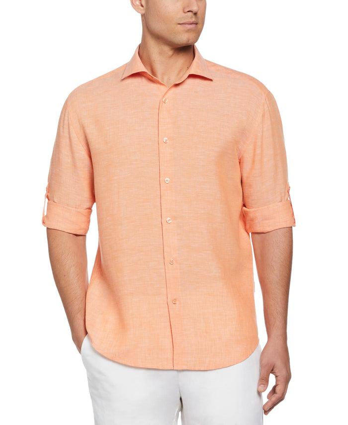 cubavera Travelselect™ Linen-Blend Rolled Sleeve Shirt Coral Rose