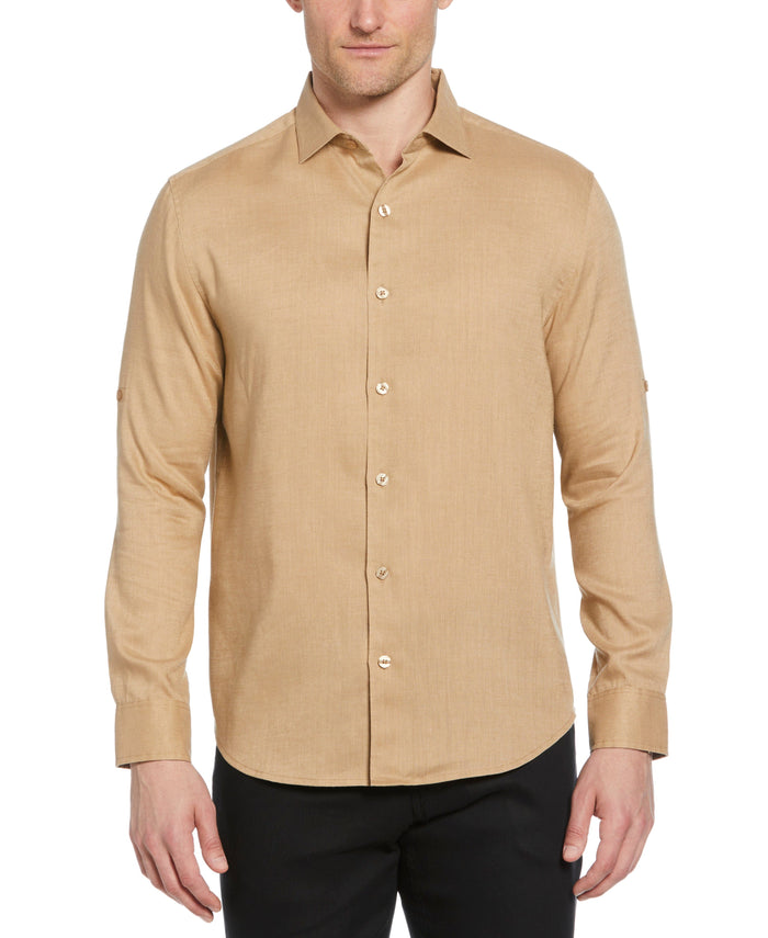 cubavera Travelselect™ Linen-Blend Rolled Sleeve Shirt Cornstalk