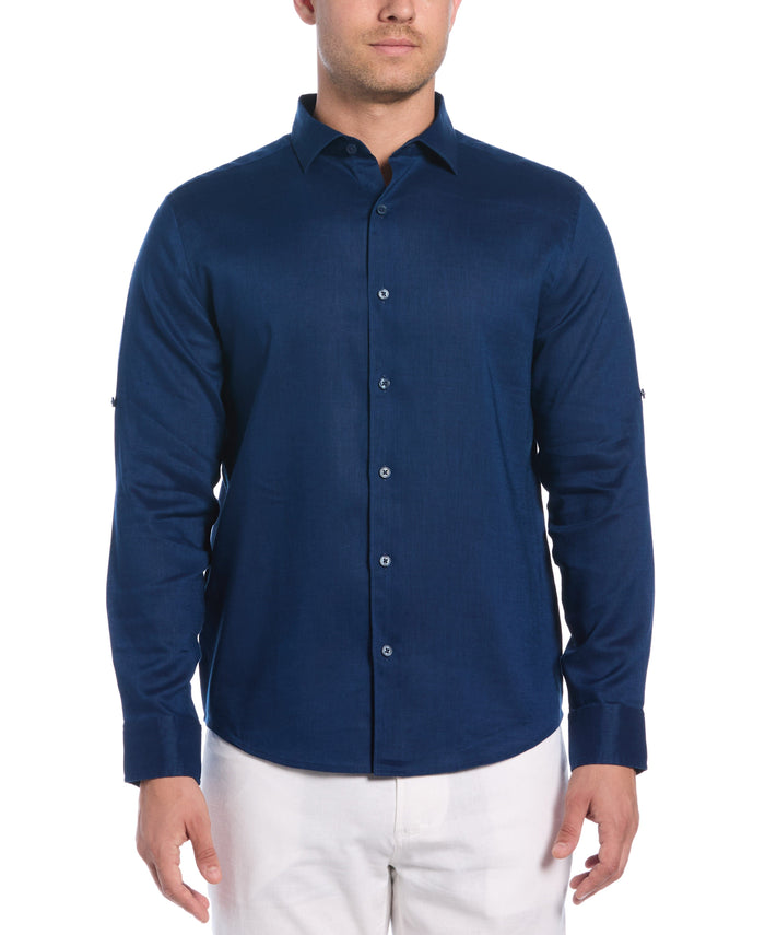 cubavera Travelselect™ Linen-Blend Rolled Sleeve Shirt Estate Blue