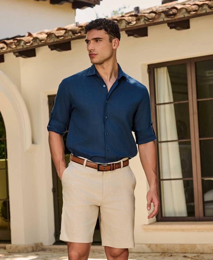Cubavera Travelselect™ Linen-Blend Rolled Sleeve Shirt Insignia Blue