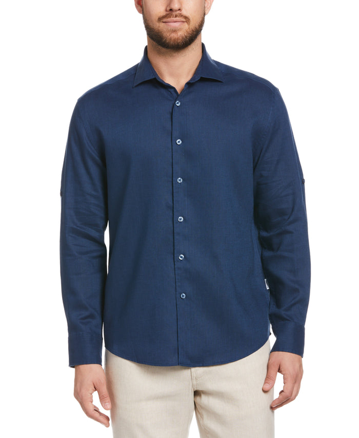 cubavera Travelselect™ Linen-Blend Rolled Sleeve Shirt Insignia Blue