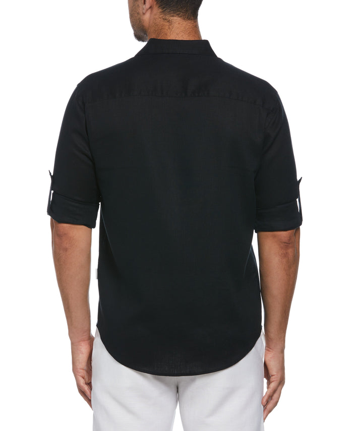 Cubavera Travelselect™ Linen-Blend Rolled Sleeve Shirt Jet Black
