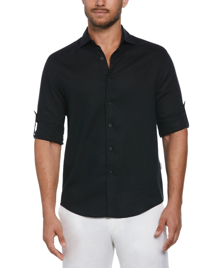 Cubavera Travelselect™ Linen-Blend Rolled Sleeve Shirt Jet Black