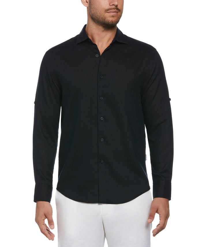 cubavera Travelselect™ Linen-Blend Rolled Sleeve Shirt Jet Black