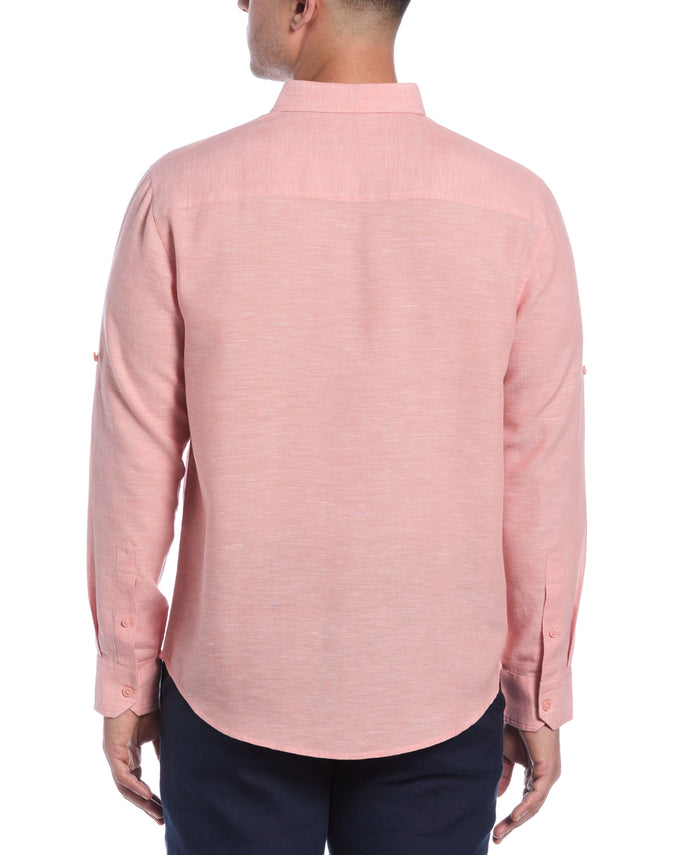 Cubavera Travelselect™ Linen-Blend Rolled Sleeve Shirt Terra Cotta