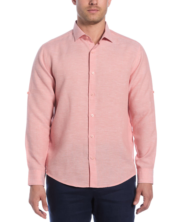 cubavera Travelselect™ Linen-Blend Rolled Sleeve Shirt Terra Cotta