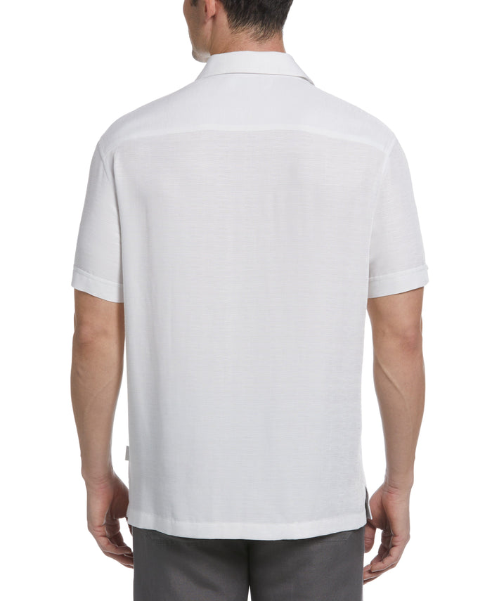 Cubavera Tropical Chest Print Camp Collar Shirt Brilliant White