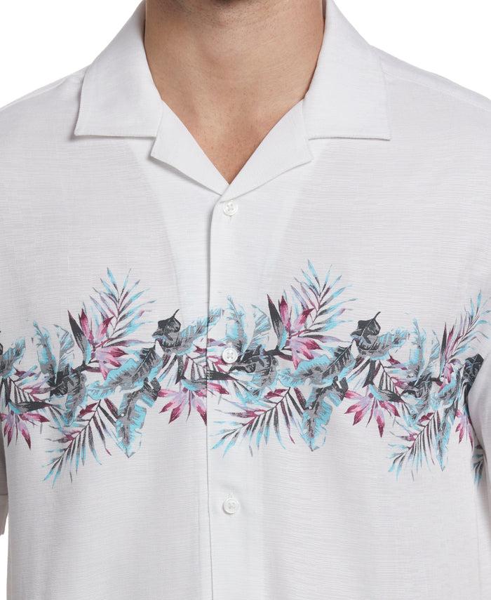 Cubavera Tropical Chest Print Camp Collar Shirt Brilliant White