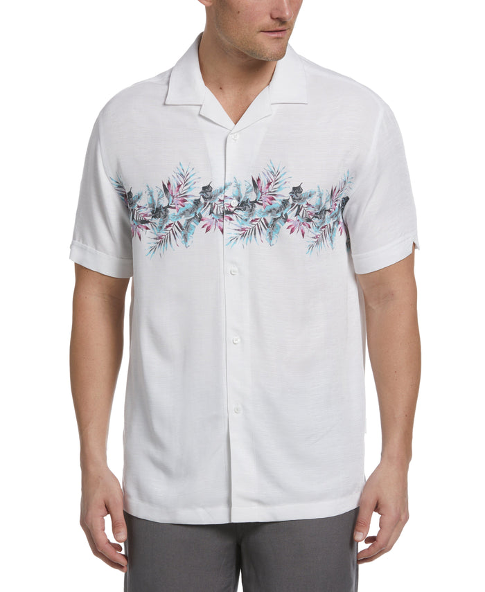 cubavera Tropical Chest Print Camp Collar Shirt Brilliant White