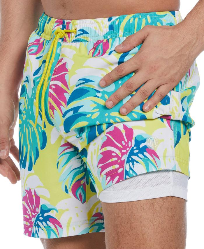 Cubavera Tropical Leaf Print Swim Short Blazing Yellow