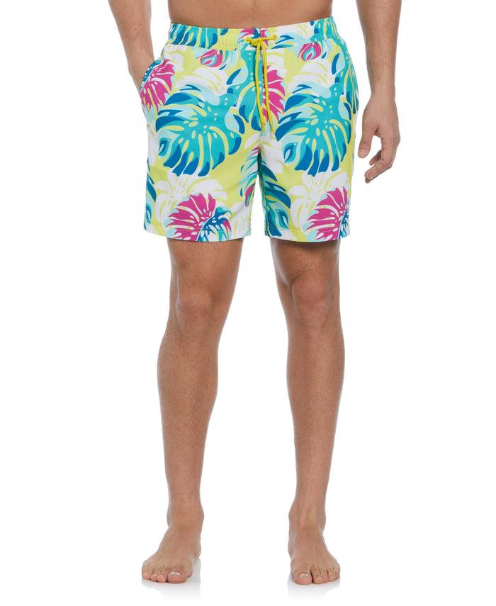 cubavera Tropical Leaf Print Swim Short Blazing Yellow