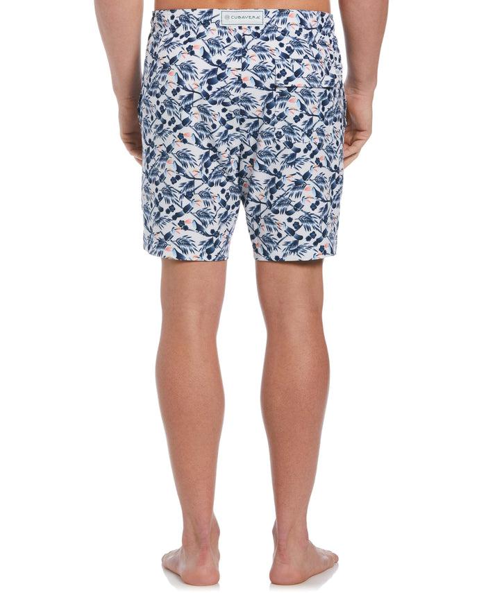 Cubavera Tropical Leaf Toucan Print Swim Trunks Brilliant White