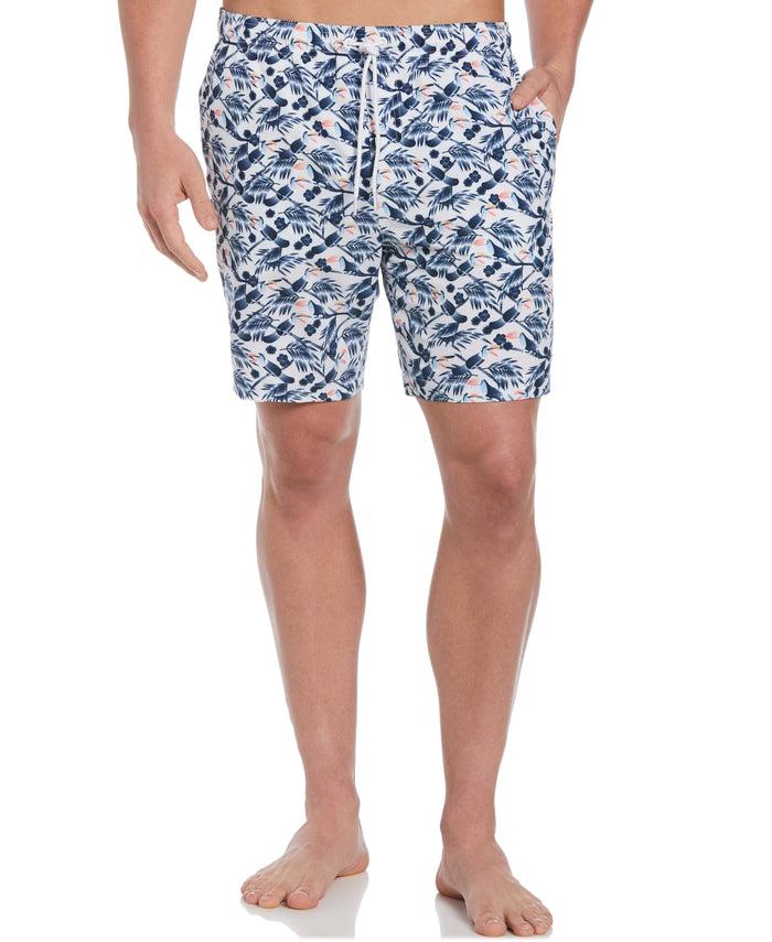 cubavera Tropical Leaf Toucan Print Swim Trunks Brilliant White