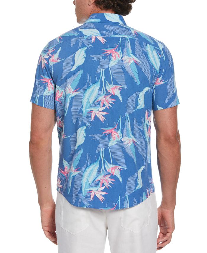 Cubavera Tropical Leaves Floral Print Shirt Dutch Blue