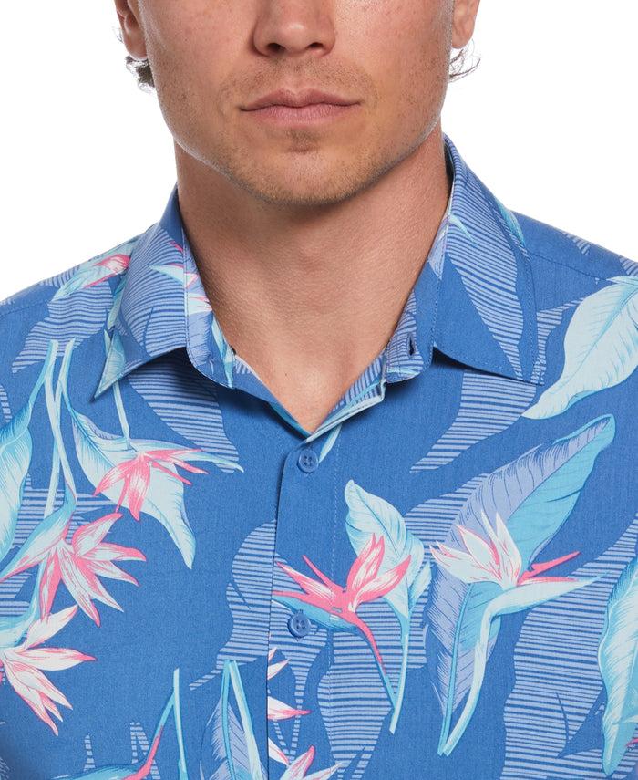 Cubavera Tropical Leaves Floral Print Shirt Dutch Blue