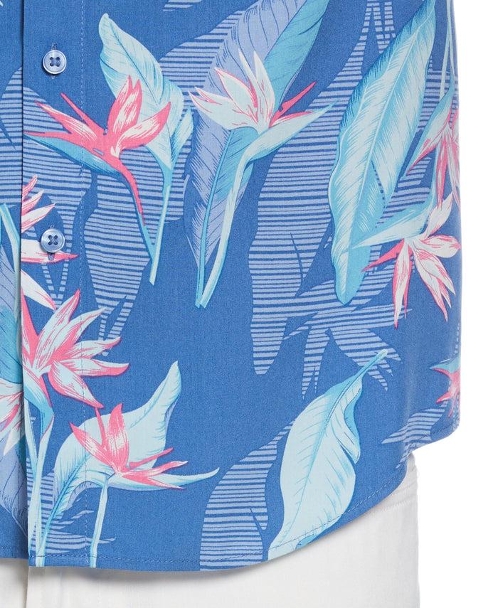 Cubavera Tropical Leaves Floral Print Shirt Dutch Blue