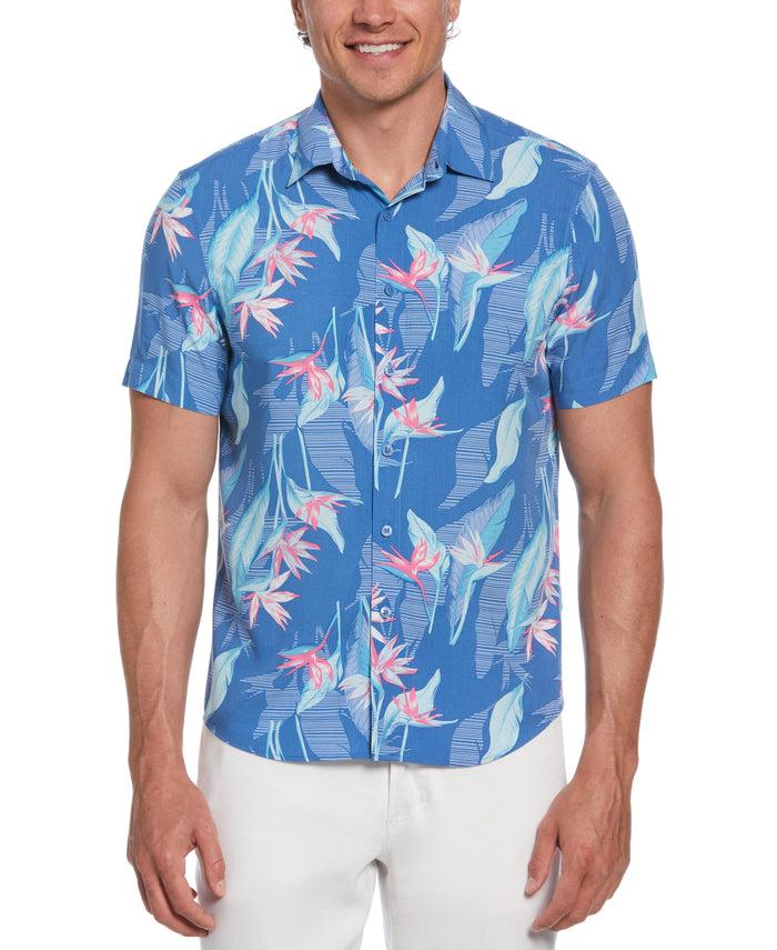 cubavera Tropical Leaves Floral Print Shirt Dutch Blue