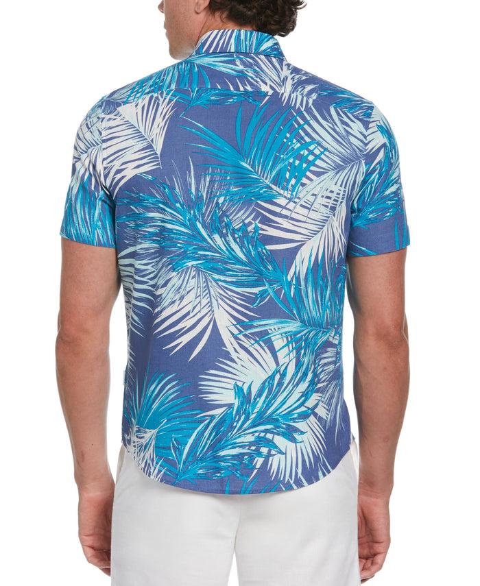 Cubavera Tropical Palm Leaves Print Shirt Dutch Blue