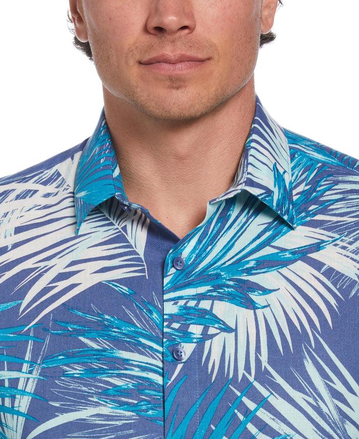 Cubavera Tropical Palm Leaves Print Shirt Dutch Blue