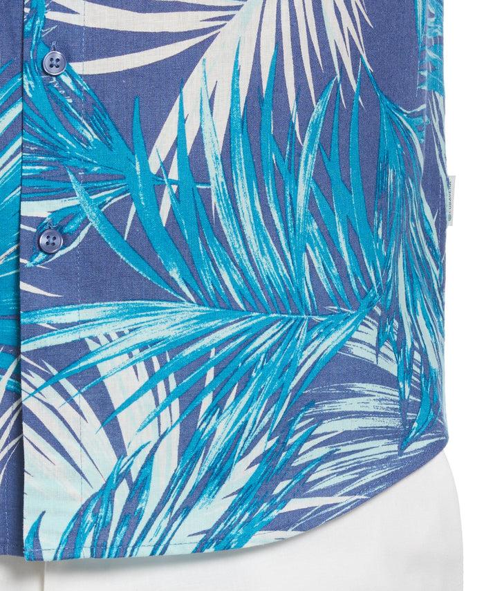 Cubavera Tropical Palm Leaves Print Shirt Dutch Blue