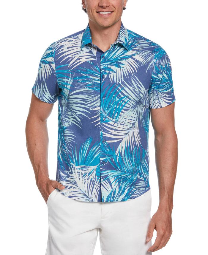 cubavera Tropical Palm Leaves Print Shirt Dutch Blue